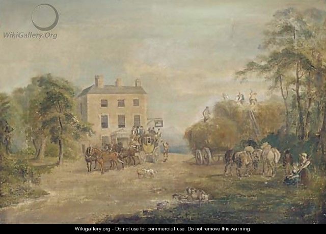 Harvesters and travellers outside the Swan Inn - English School