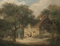 Figures outside a woodland cottage; and Figures before a country cottage - English School