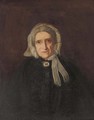 Portrait of an elderly lady, half-length, in black, with a white cap and broach - English School