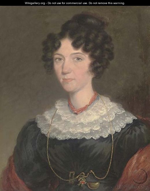 Portrait of a lady, small bust-length, in a black dress with lace trim - English School