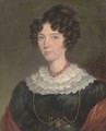Portrait of a lady, small bust-length, in a black dress with lace trim - English School