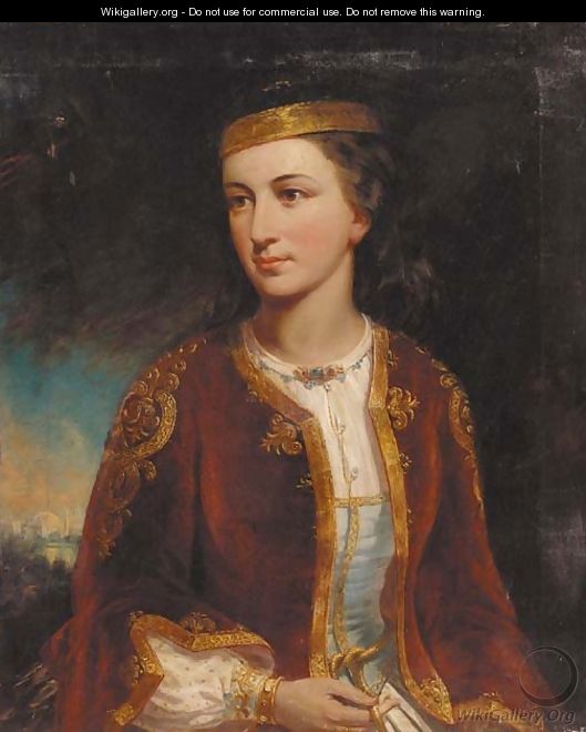 Portrait of a lady, half-length, in Turkish costume - English School