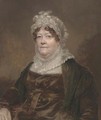 Portrait of a lady, bust-length, in a brown dress wearing a lace bonnet - English School