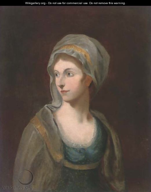 Portrait of a lady, bust-length, in a blue dress and shawl - English School