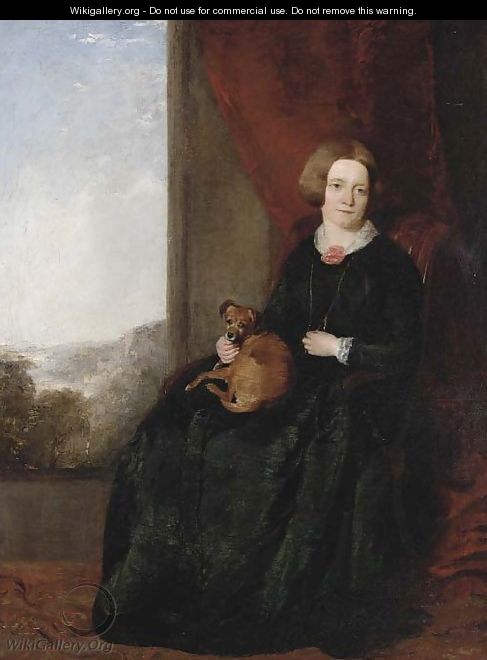 Portrait of a lady and her dog - English School