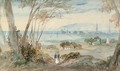 A distant view of Ayr; and Fishermen on the beach - English School