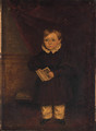 Portrait of a young boy, small full-length, in a brown coat - English Provincial School