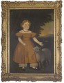 Portrait of a girl, full-length, in an orange dress and sheep - English Provincial School