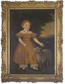 Portrait of a girl, full-length, in an orange dress and sheep - English Provincial School