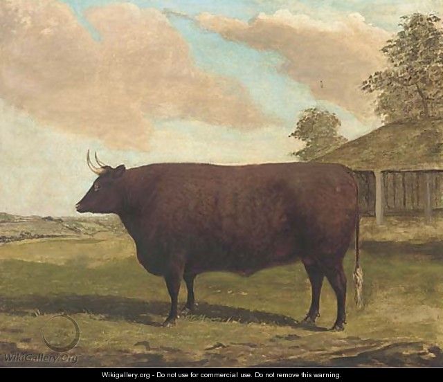 A long horned bull in a landscape; and another similar - English Provincial School