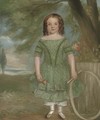 Portrait of a young girl, full-length, in a green dress - English Provincial School