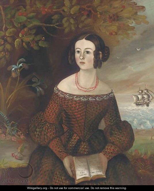 Portrait of a lady, half-length, in a tartan dress - English Provincial School