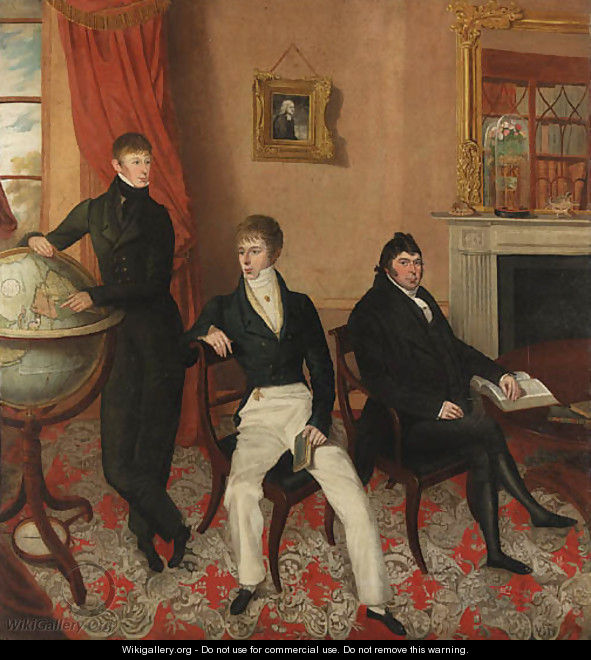 Group portrait of three men in an interior - English School