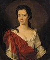 Portrait of a lady, bust-length, in a white dress and red shawl - English School