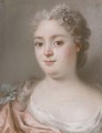 Portrait of a lady, bust-length, in a pink dress with a blue bow - English School