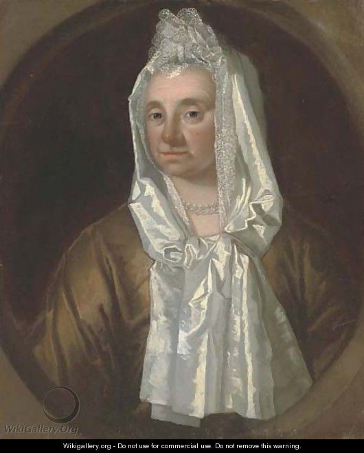 Portrait of a lady, bust-length, in a lace bonnet, in a painted oval - English School