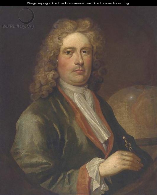 Portrait of a geographer, bust-length, holding a pair of dividers - English School