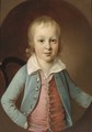 Portrait of a boy, half-length, in a blue jacket and red waistcoat - English School