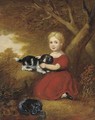 A girl with a dog in a wooded landscape - English School