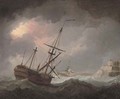 A dismasted warship running into perilous waters - English School