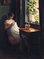 A Girl sewing by a sunlit Window - Emil Pap