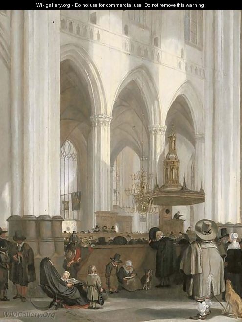The interior of the Nieuwe Kerk, Amsterdam, looking north-east, with a sermon in progress - Emanuel de Witte
