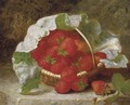 Strawberries and cabbage leaf in a wicker basket - Eloise Harriet Stannard