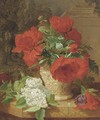 Poppies in a vase, with white lilac on a marble ledge - Eloise Harriet Stannard