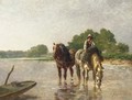 Working horses pausing for a drink in a river - Charles Emile Jacques