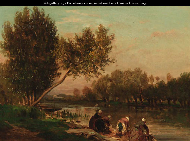 Washerwomen on the banks of a river - Emile Charles Lambinet