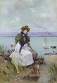 A Young Girl with a Parasol - Auguste Emile Pinchart