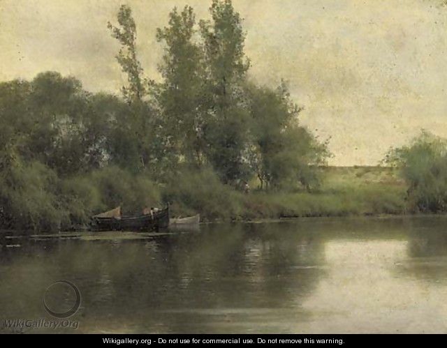 Figures in a Boat in a River Landscape - Emilio Sanchez-Perrier