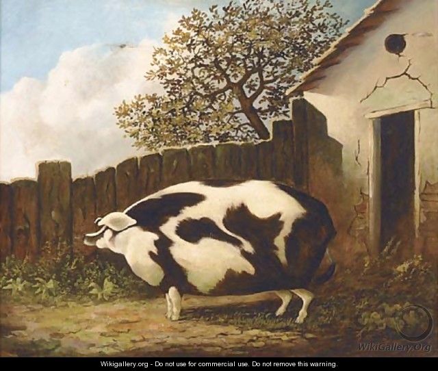 A sow in a farmyard - English Provincial School