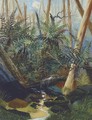 Palms at a tropical stream - English Colonial School