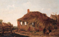 A gypsy woman with travellers by a ruined barn in a landscape - Emmanuel Murant