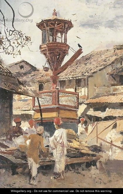 Birdhouse and Market-Ahmedabad, India - Edwin Lord Weeks
