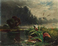 Cattle watering by a tranquil river - Henry John Boddington