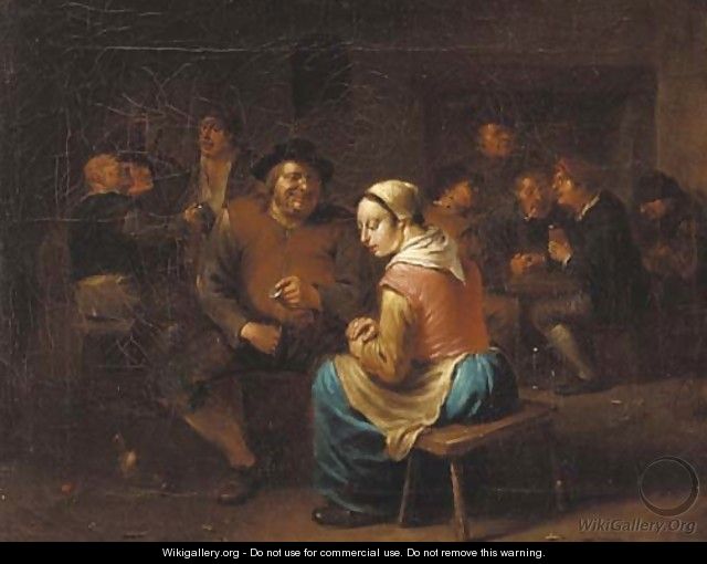 Boors carousing in an inn, with a courting couple - Egbert Jaspersz. van, the Elder Heemskerck