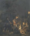 Boors gathered around a bonfire at night - Egbert van der Poel
