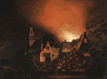 A Townhouse ablaze at Night with Peasants fighting a Fire - Egbert van der Poel