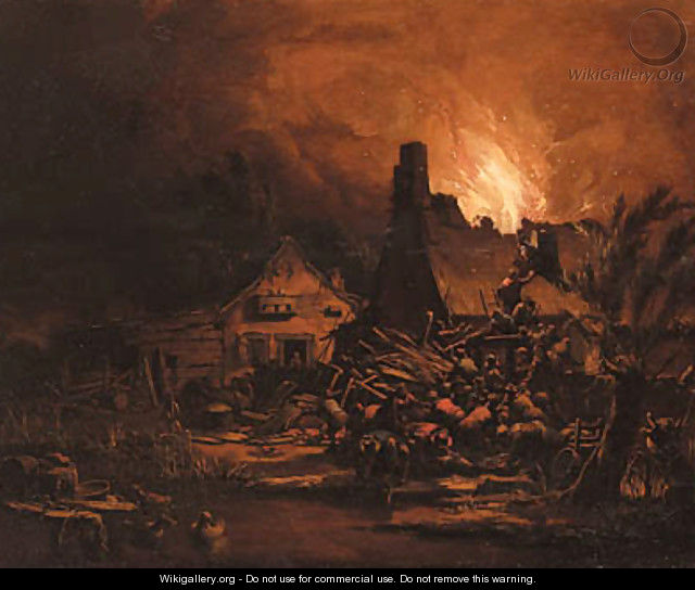 Villages burning at night - Egbert van der Poel