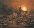 Villagers putting out a cottage fire at night - Egbert van der Poel