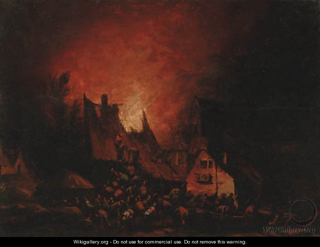 A village on fire - Egbert van der Poel