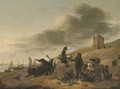 A horseman conversing with fisherfolk on a beach - Egbert van der Poel