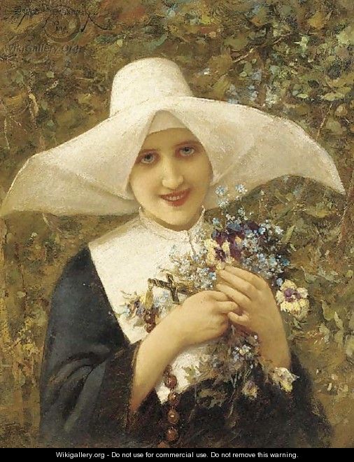 A young novice with spring flowers - Eisman Semenowsky