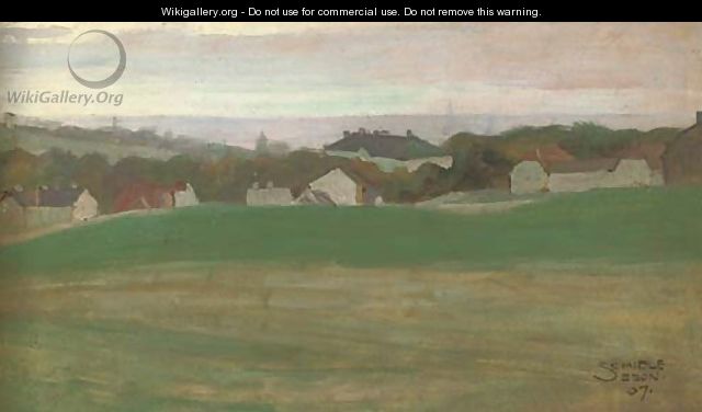 Wiese mit Dorf im Hintergrund II - Egon Schiele