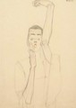 Selbstbildnis mit erhobenem linken Arm und rotem Mund - Egon Schiele