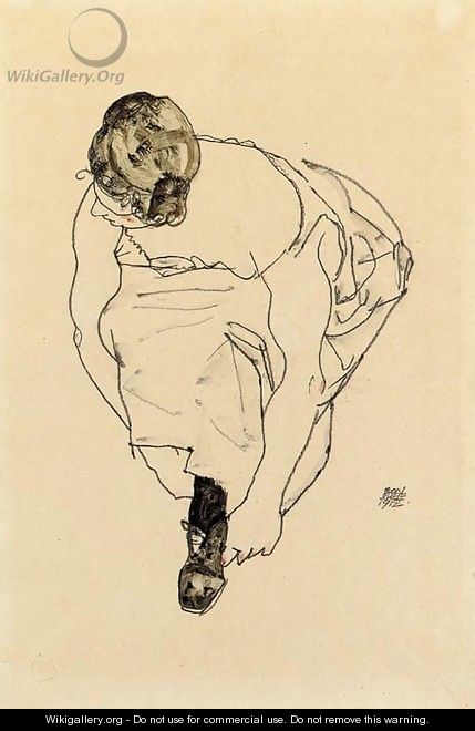 Schuhanziehende Frau (Dirne) - Egon Schiele