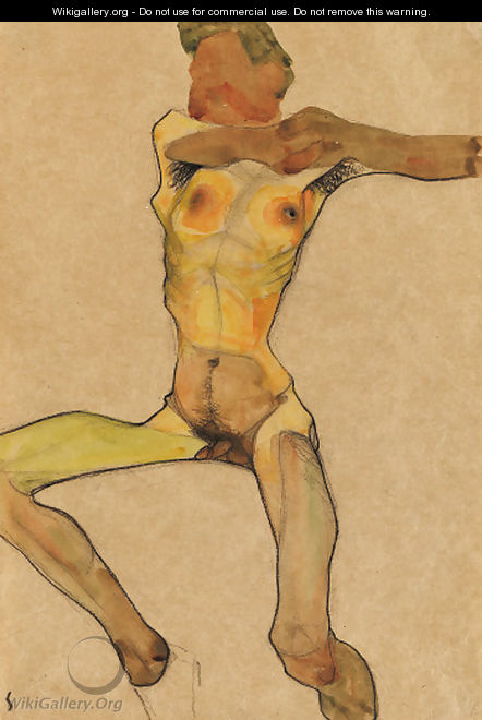 Mannlicher Akt, gelb - Egon Schiele