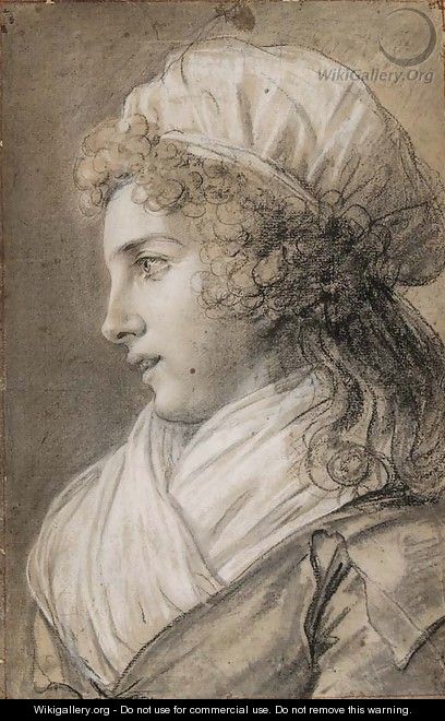 Portrait of of a girl, bust-length, in profile to the left, wearing a bonnet and a scarf - Elisabeth Vigee-Lebrun